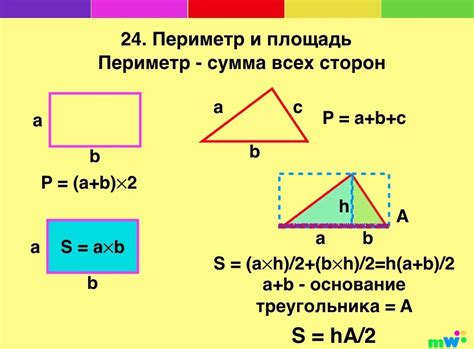 Примеры вычисления периметра треугольника, прямоугольника и пятиугольника